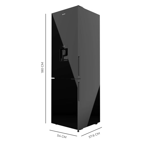 Réfrigérateur combiné Bolero CoolMarket Combi 250 WD Black Glass D. Capacité de 250L, classe D, compresseur Inverter, Total No Frost, porte réversible