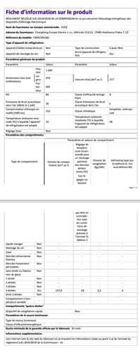 CBM159LEBD Réfrigérateur congélateur bas157 litres (109 + 48) Low Frost, Faible bruit, Refroidissement rapide, Faible emcombrement