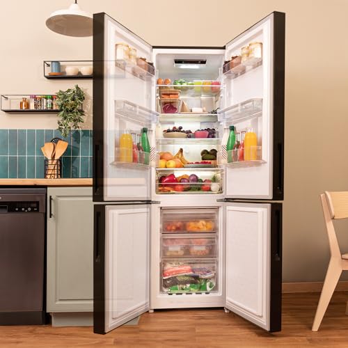 Réfrigérateur combiné Bolero CoolMarket Combi 250 WD Black Glass D. Capacité de 250L, classe D, compresseur Inverter, Total No Frost, porte réversible