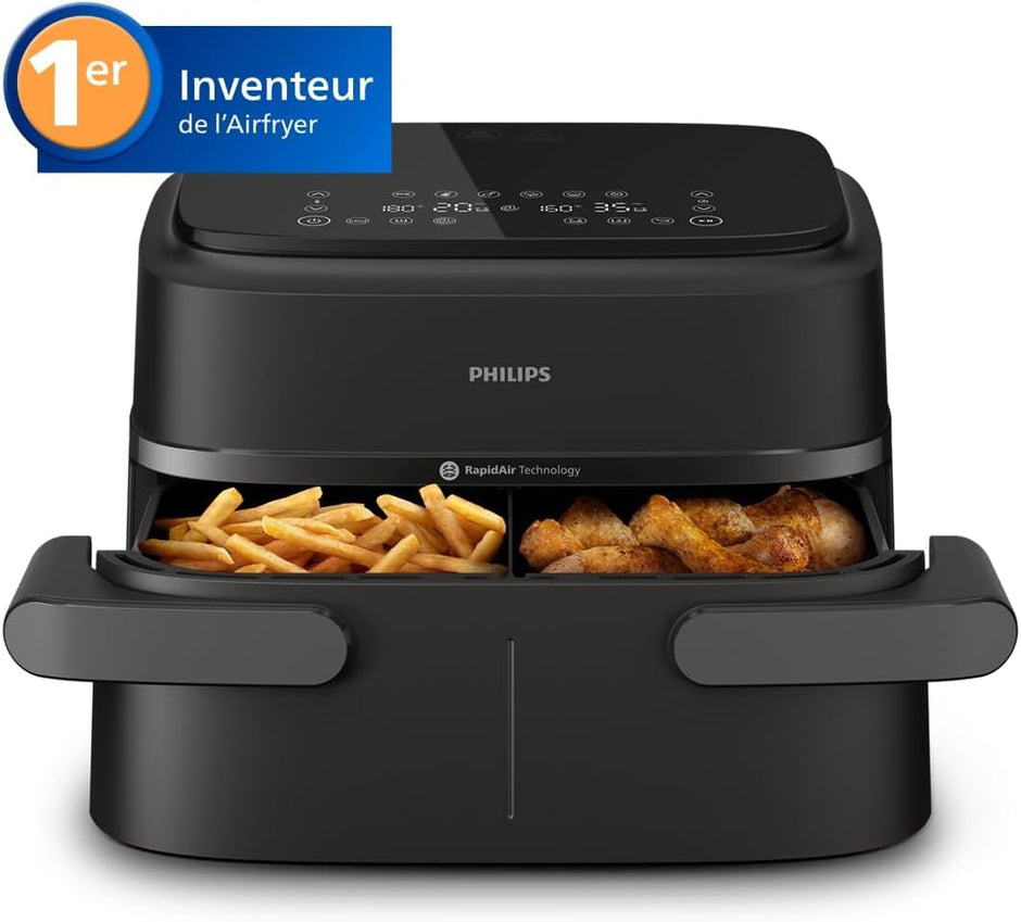 Air Fryer Série 1000 Panier Flexible avec Séparateur Amovible - Airfryer 7.1L, Technologie RapidAir, 10 Modes de Cuisson, 90% Matières Grasses en Moins(NA154/00)