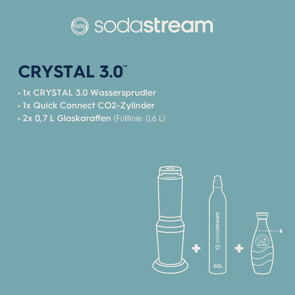 Machine à gazéifier Crystal 3.0 avec cylindre de CO2 Quick-Connect | avec 2 bouteilles en verre Crystal de 0,8 l | Couleur : titane