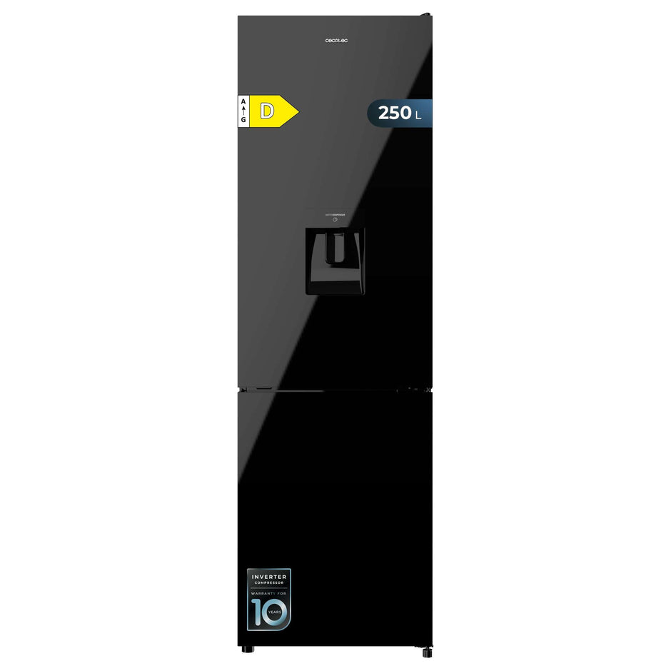 Réfrigérateur combiné Bolero CoolMarket Combi 250 WD Black Glass D. Capacité de 250L, classe D, compresseur Inverter, Total No Frost, porte réversible