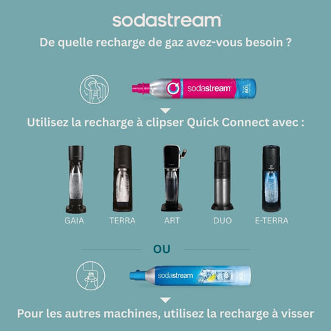DUO Machine à Eau Pétillante et Soda pour Carafe en Verre | Pack 1 Carafe en Verre 1L + 1 Bouteille 1L Finition Acier Inoxydable Lave-Vaisselle + 1 Recharge de Gaz 60L à Clipser | Noire