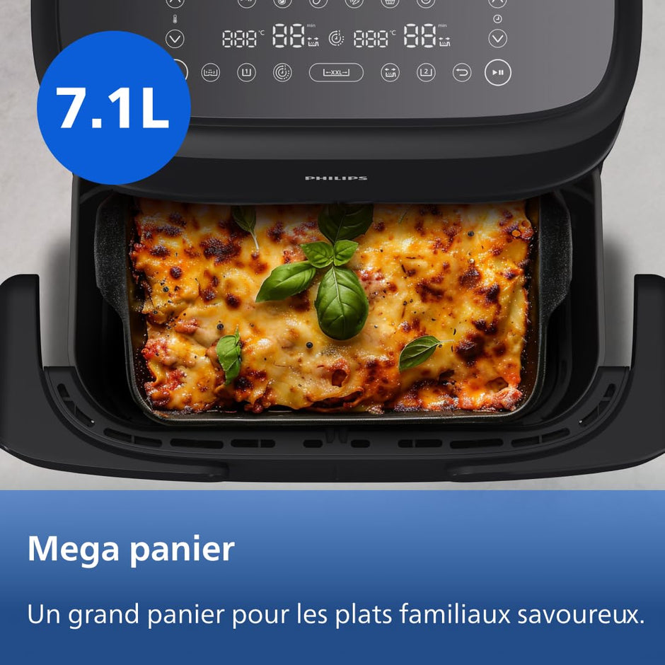 Air Fryer Série 1000 Panier Flexible avec Séparateur Amovible - Airfryer 7.1L, Technologie RapidAir, 10 Modes de Cuisson, 90% Matières Grasses en Moins(NA154/00)
