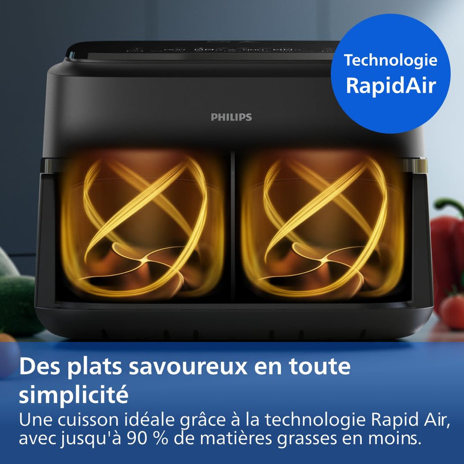 Air Fryer Série 1000 Panier Flexible avec Séparateur Amovible - Airfryer 7.1L, Technologie RapidAir, 10 Modes de Cuisson, 90% Matières Grasses en Moins(NA154/00)