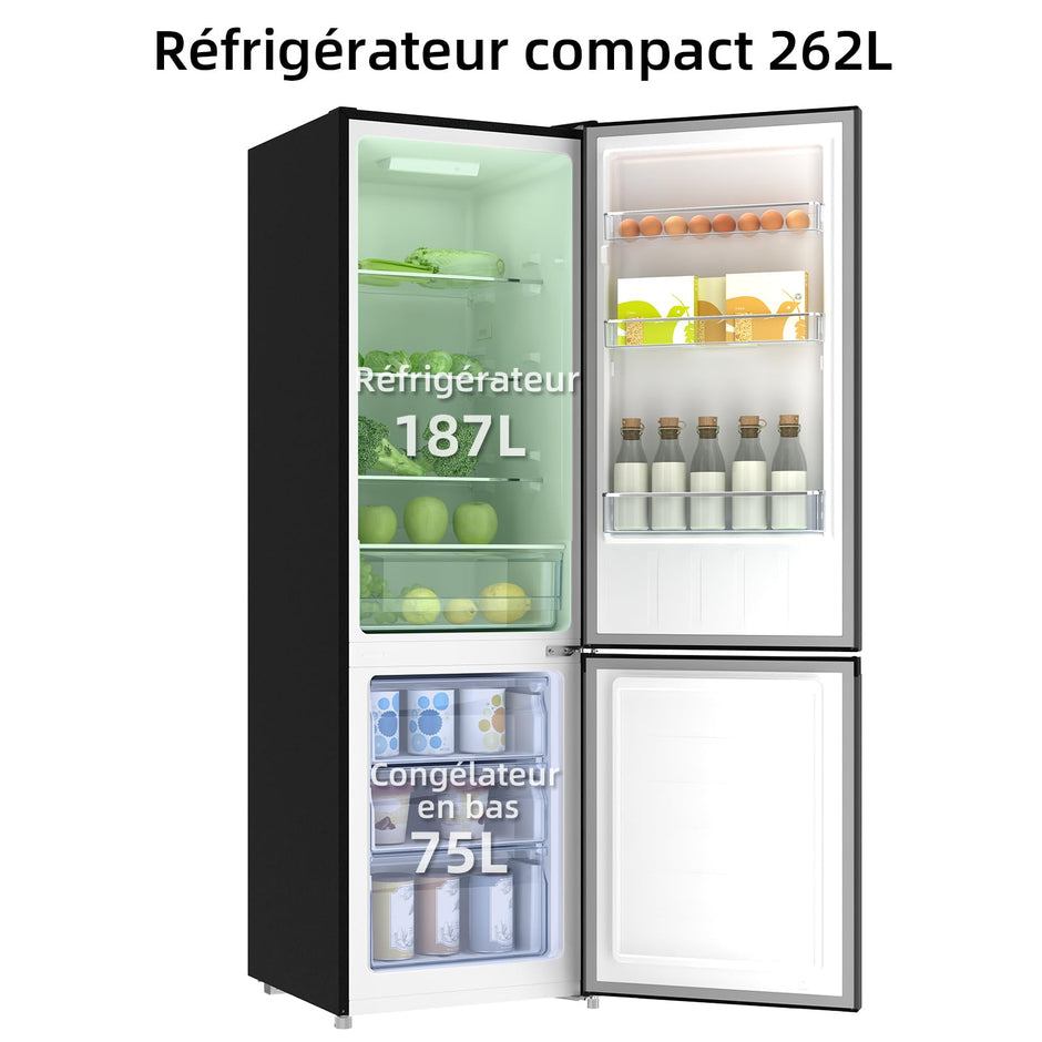 Réfrigérateur congélateur bas FBM260L 262L (187+75), Low frost, Acier inoxydable, Portes réversibles, 39 db, 12 ans de garantie sur le compresseur