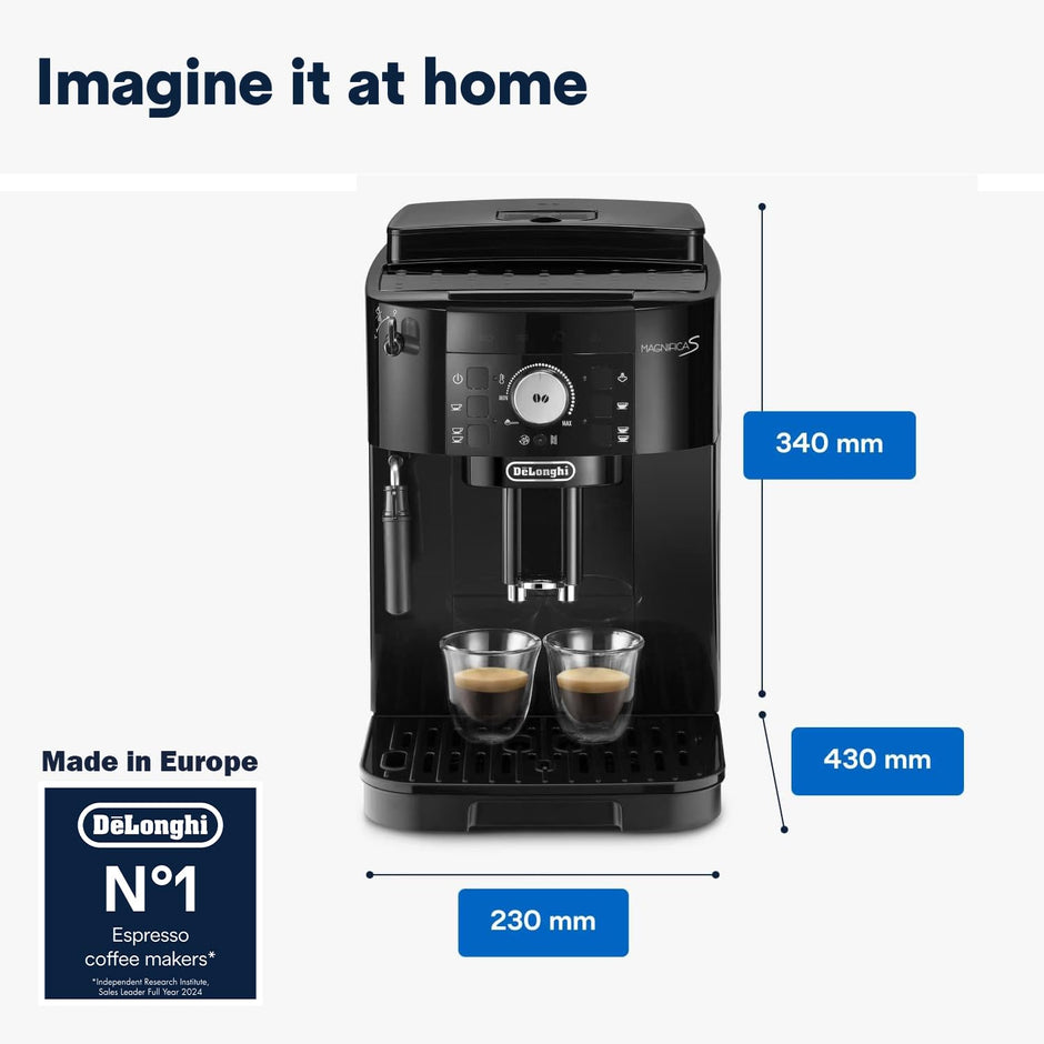 Magnifica S - Perfetto Machine à Café Automatique avec Mousseur à Lait Manuel, Machine à Espresso et Cappuccino, Panneau de Commande avec Boutons, Noir (ECAM11.112.B)