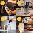 DUO Machine à Eau Pétillante et Soda pour Carafe en Verre | Pack 1 Carafe en Verre 1L + 1 Bouteille 1L Finition Acier Inoxydable Lave-Vaisselle + 1 Recharge de Gaz 60L à Clipser | Noire