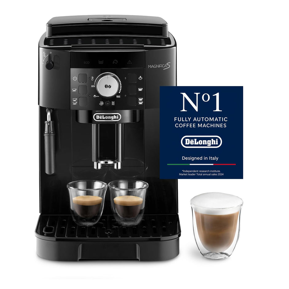 Magnifica S - Perfetto Machine à Café Automatique avec Mousseur à Lait Manuel, Machine à Espresso et Cappuccino, Panneau de Commande avec Boutons, Noir (ECAM11.112.B)