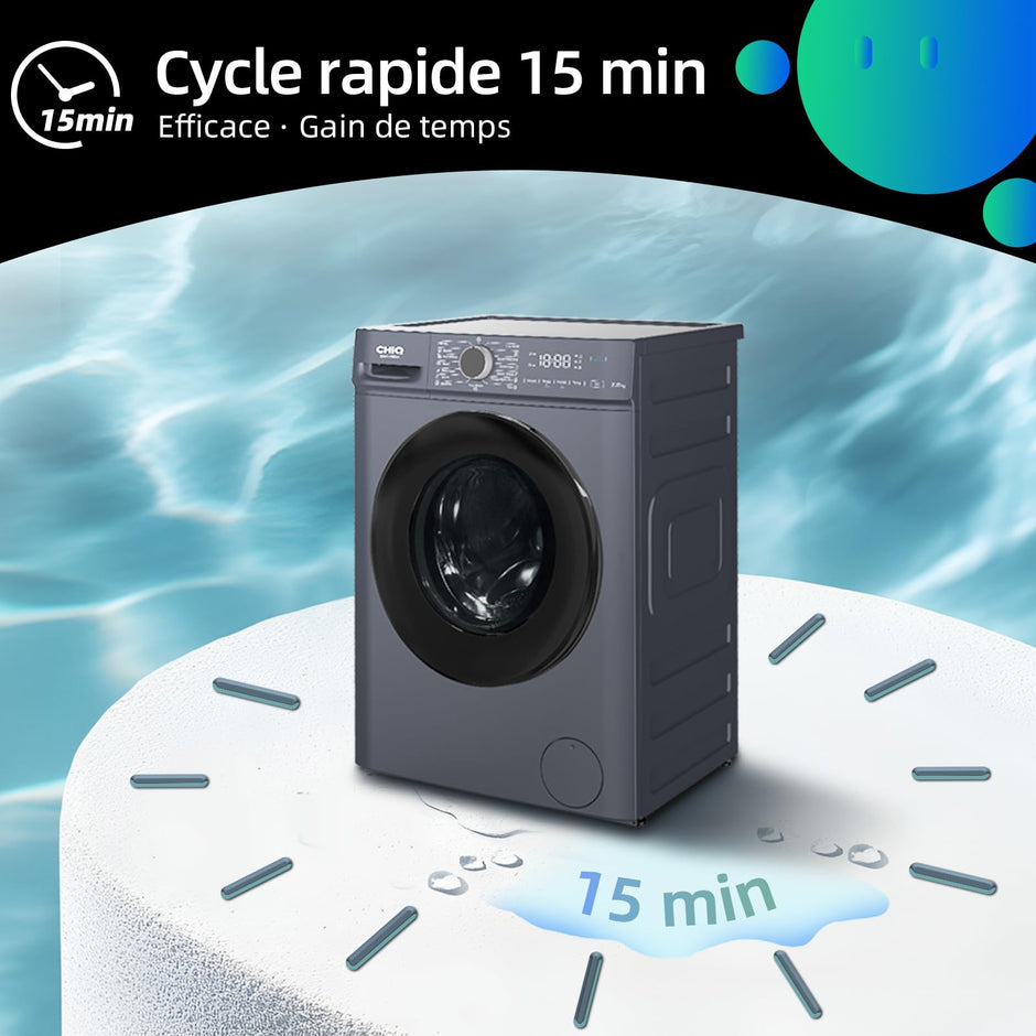 CW07123863AX Lave linge hublot - 7kg, Classe énergétique A, Moteur BLDC 1200 RPM, Lavage vapeur & rapide, 15 programmes, Design compact (60x46.5x84cm) - Gris