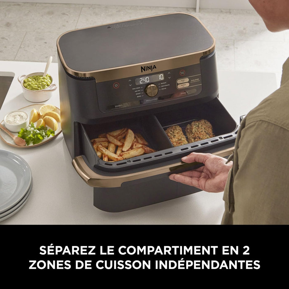 Foodi FlexDrawer Air Fryer, Dual Zone Avec Séparateur Amovible, Grand Tiroir de 10.4 L, AF500EUCP