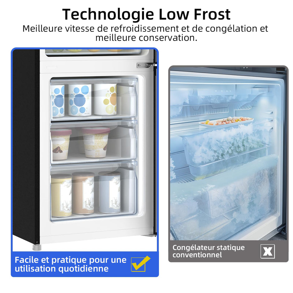 Réfrigérateur congélateur bas FBM260L 262L (187+75), Low frost, Acier inoxydable, Portes réversibles, 39 db, 12 ans de garantie sur le compresseur