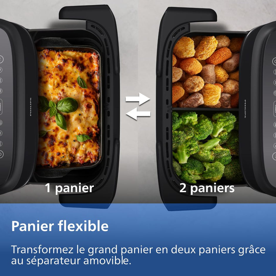 Air Fryer Série 1000 Panier Flexible avec Séparateur Amovible - Airfryer 7.1L, Technologie RapidAir, 10 Modes de Cuisson, 90% Matières Grasses en Moins(NA154/00)