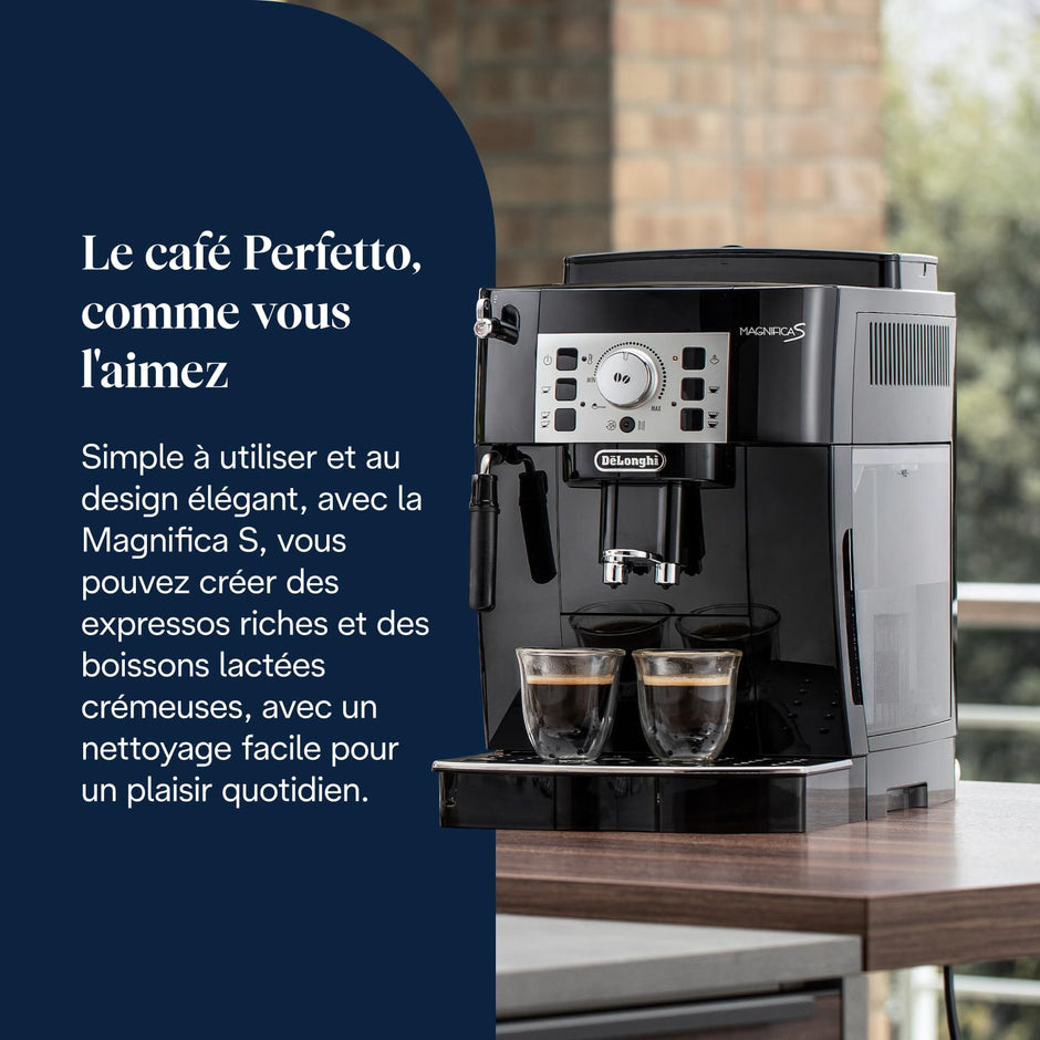 Magnifica S - Perfetto Machine à Café Automatique avec Mousseur à Lait Manuel, Noir (ECAM22.110.B)