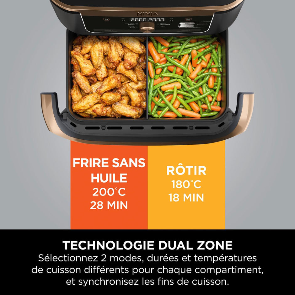 Foodi FlexDrawer Air Fryer, Dual Zone Avec Séparateur Amovible, Grand Tiroir de 10.4 L, AF500EUCP