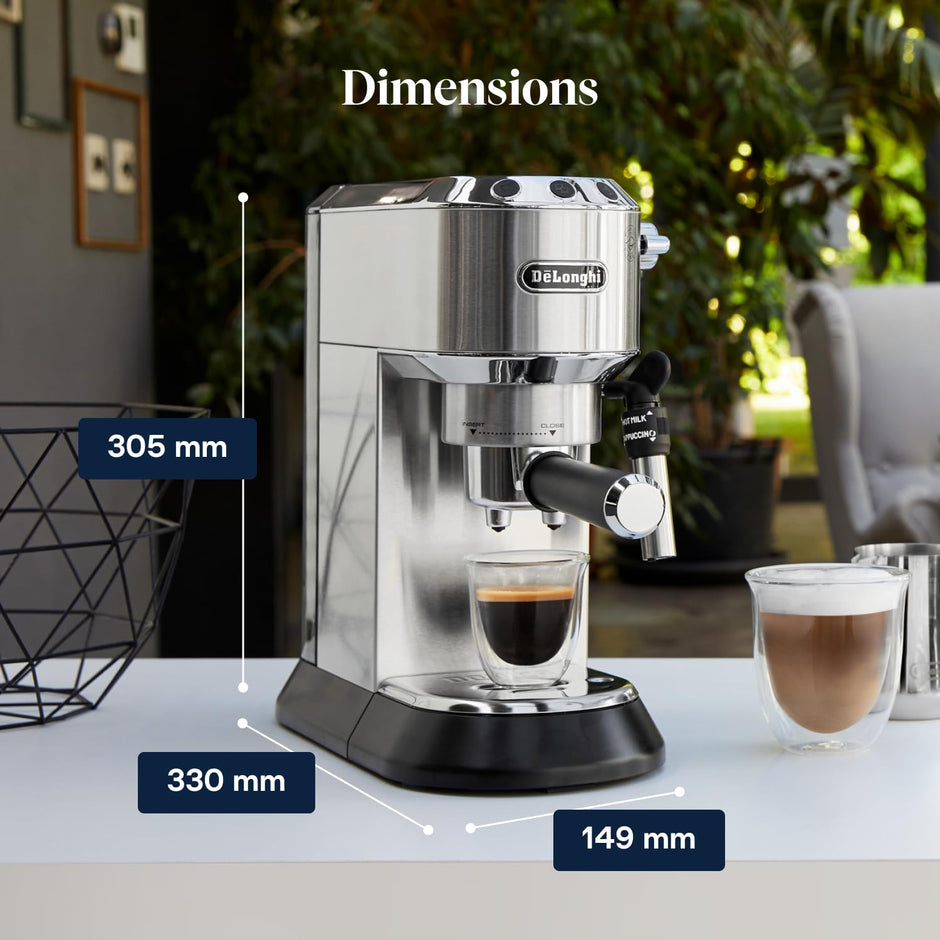 Dedica Style EC685.M, Machine à Expresso avec Buse à Mousse de Lait Professionnelle, Seulement 15 cm de Large, Réservoir de 1 L, Boîtier en Métal, Compatible avec les Dosettes E.S.E, Métal