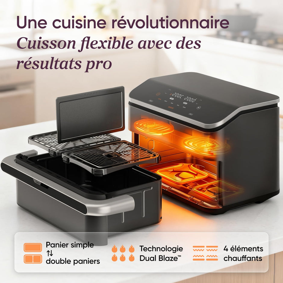 Air Fryer 10L Twinfry, Friteuse sans Huile Double Résistance, Airfryer à Dual Zone Avec Séparateur Amovible