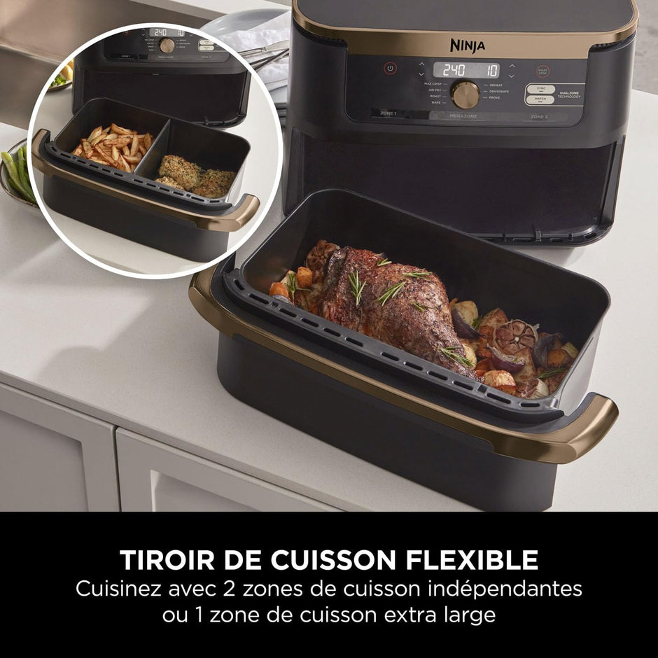 Foodi FlexDrawer Air Fryer, Dual Zone Avec Séparateur Amovible, Grand Tiroir de 10.4 L, AF500EUCP